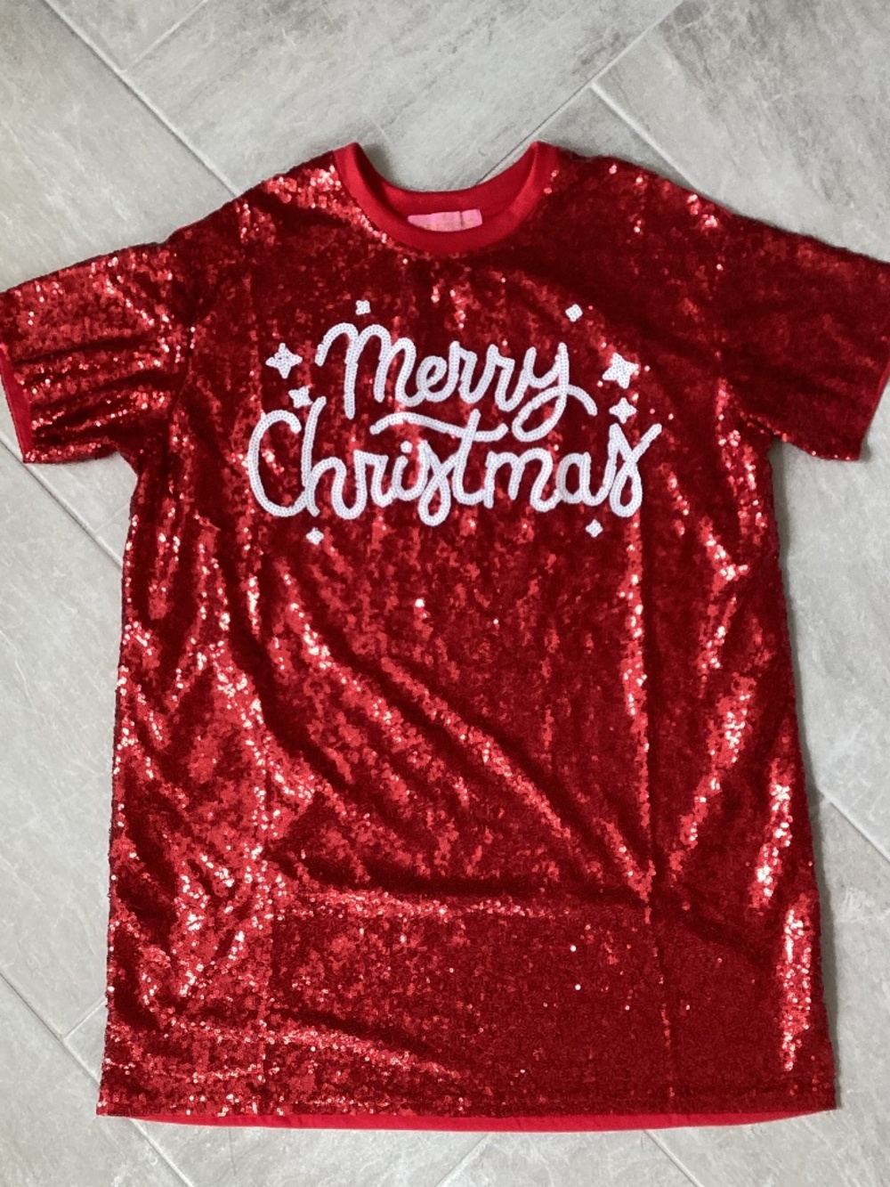 Simply Southern L/xl Sequined red Merry Christmas shirt dress cute party